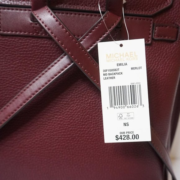 Michael Kors Emilia Medium Backpack Pebbled Leather Merlot